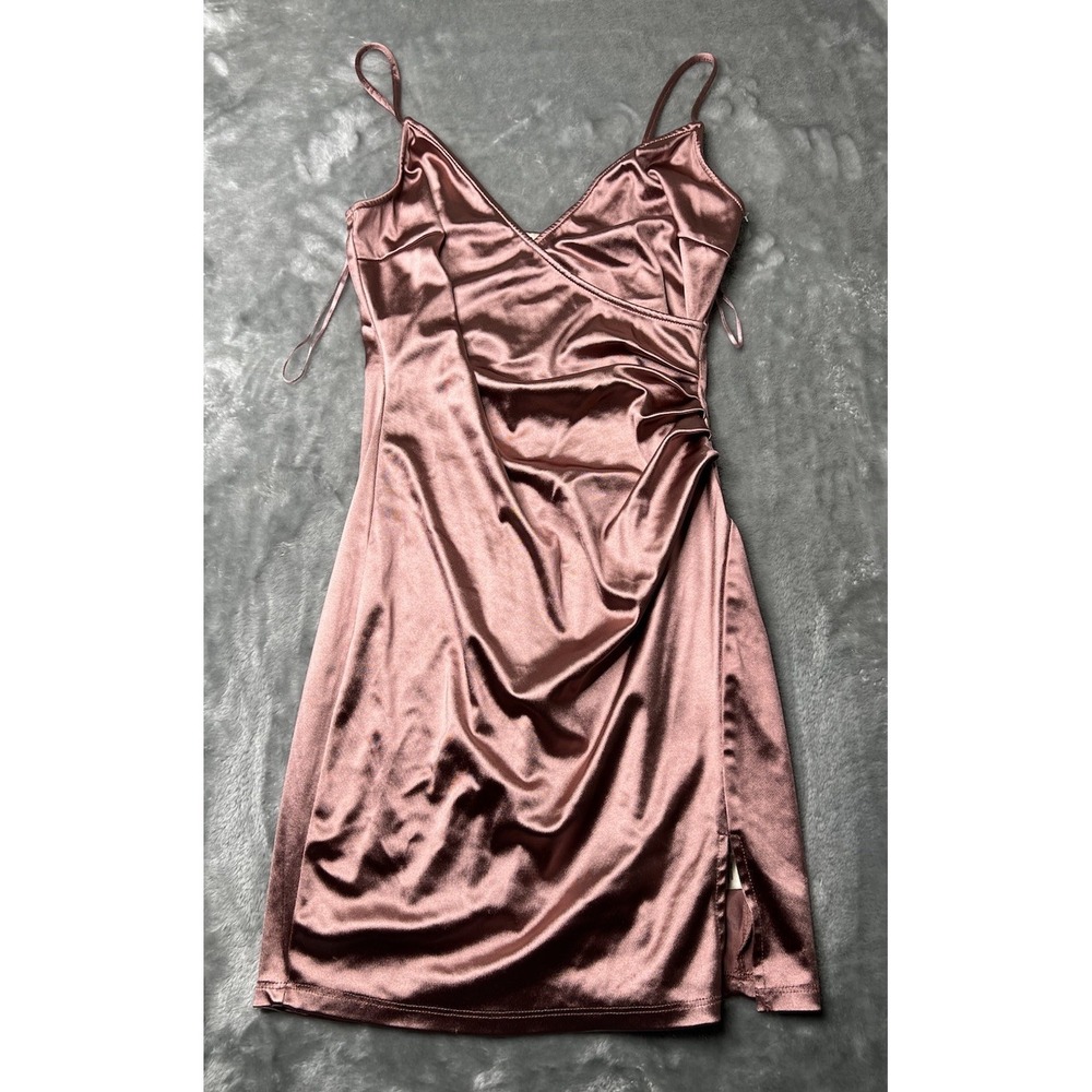 Inspired Hearts Dress Women Size Medium Solid Midi Satin Pink Straps